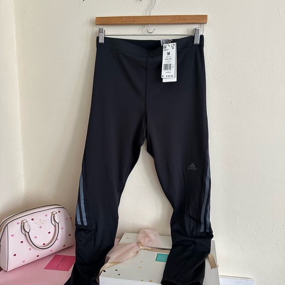 adidas Black Leggings with Gray Stripes - Picture 1 of 3